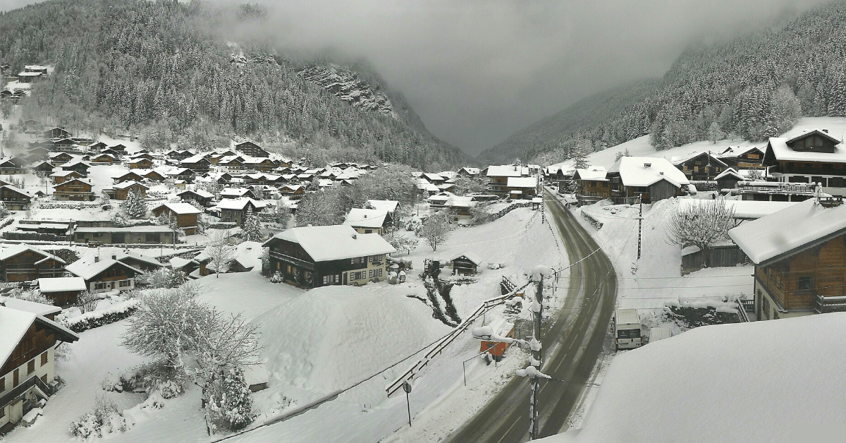 A webcam of Morzine in the snow during winter